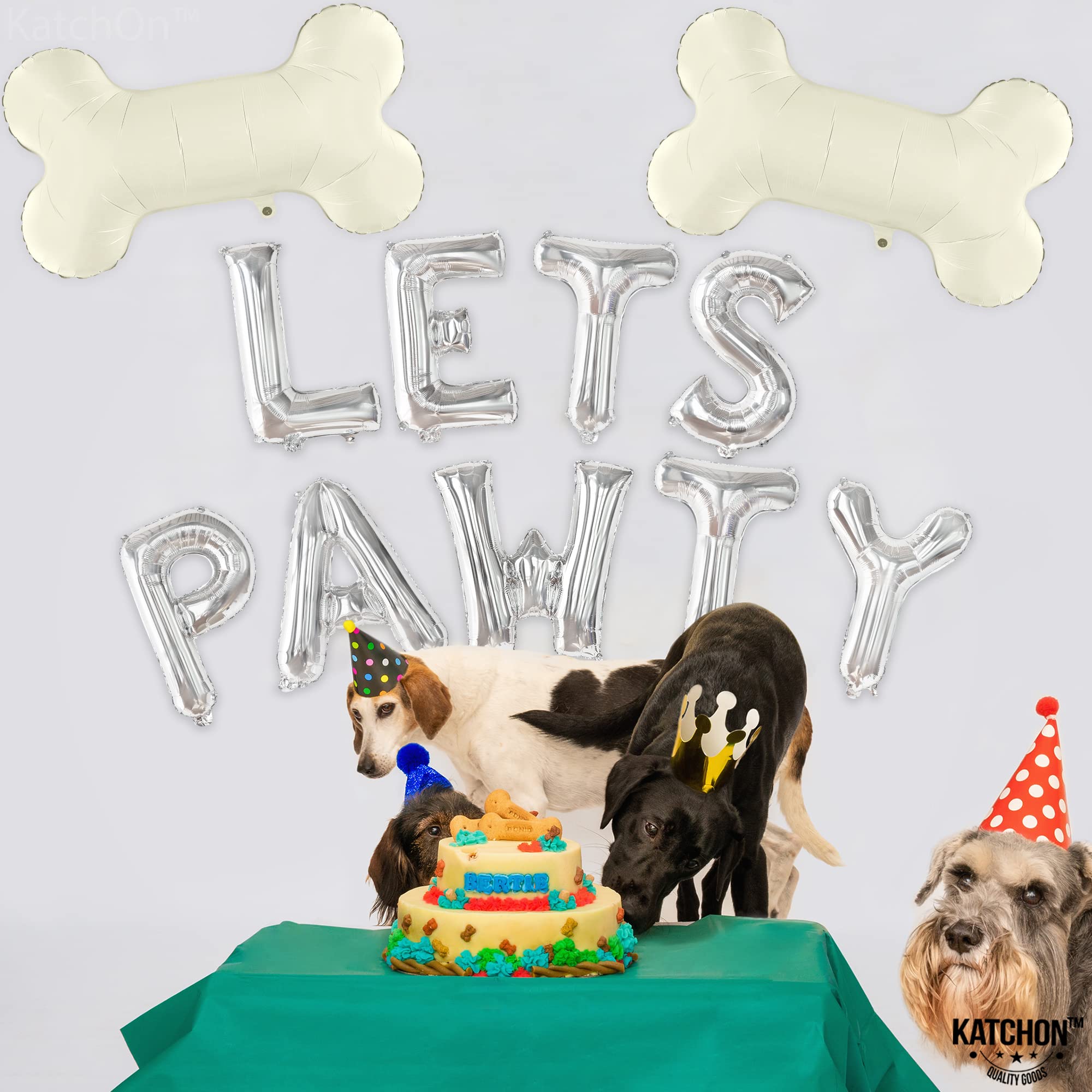 KatchOn Big Silver Lets Pawty Balloons – 29 Inch Dog Birthday Decorations Set with 11 Foil Balloons and String