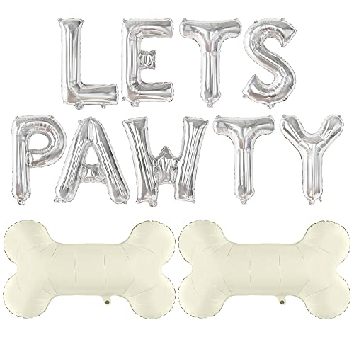 KatchOn Big Silver Lets Pawty Balloons – 29 Inch Dog Birthday Decorations Set with 11 Foil Balloons and String