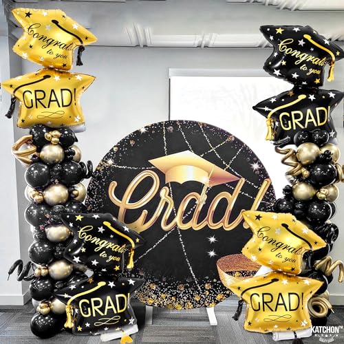 KatchOn Black and Gold Graduation Cap Balloons - 32 Inch, Pack of 4, Class of 2026 Foil Balloons