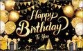 KatchOn Black and Gold Happy Birthday Banner - Extra Large 72x44 Inch Cloth Backdrop for Birthday Party Decorations