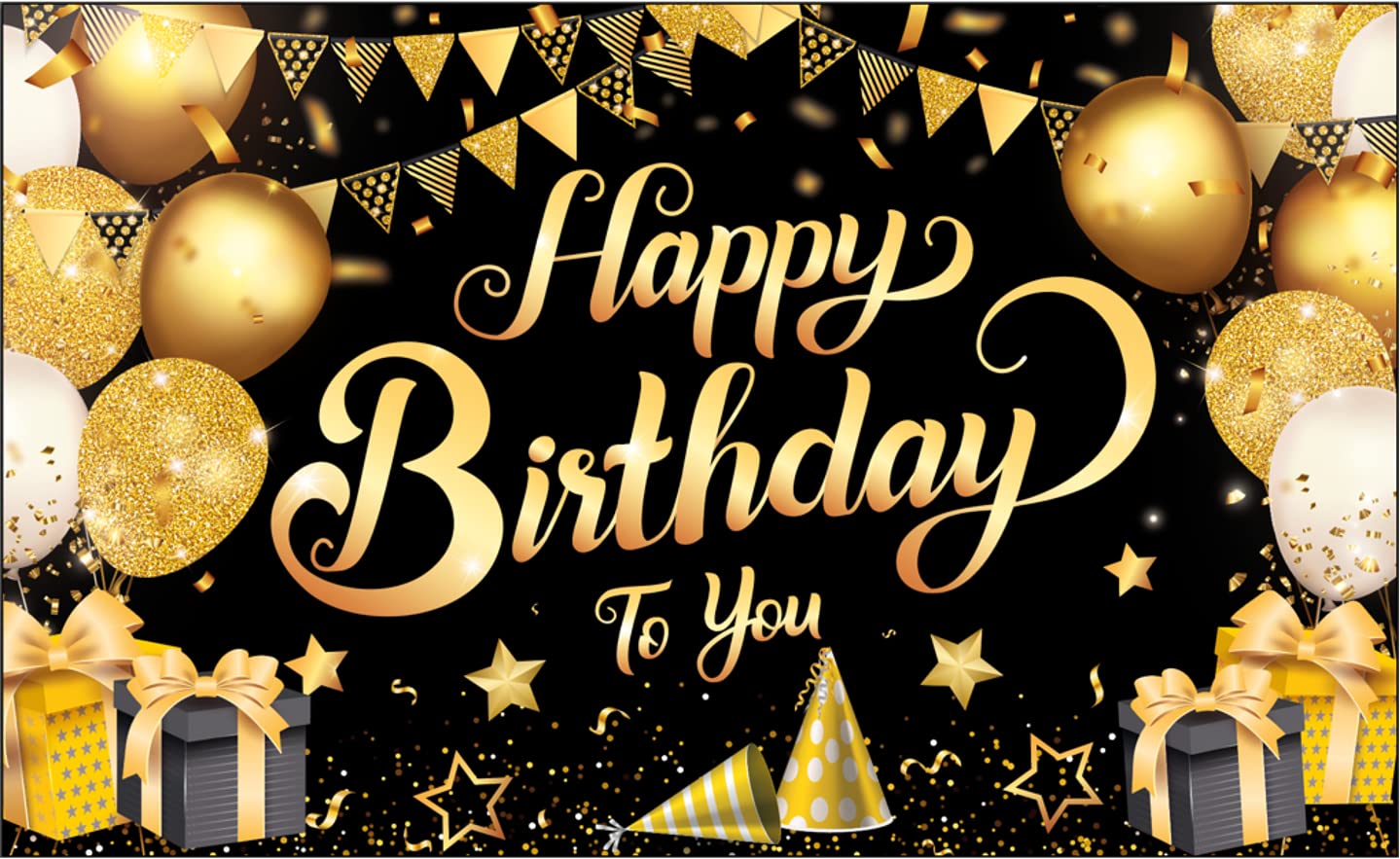 KatchOn Black and Gold Happy Birthday Banner - Extra Large 72x44 Inch Cloth Backdrop for Birthday Party Decorations
