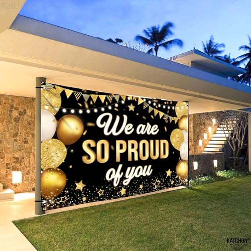 KatchOn Black & Gold We Are So Proud of You Graduation Banner - Extra Large 72x44 Inch for 2026