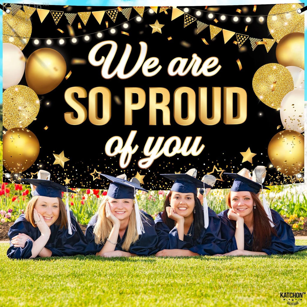 KatchOn Black & Gold We Are So Proud of You Graduation Banner - Extra Large 72x44 Inch for 2026