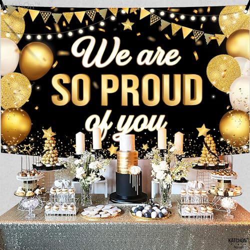 KatchOn Black & Gold We Are So Proud of You Graduation Banner - Extra Large 72x44 Inch for 2026