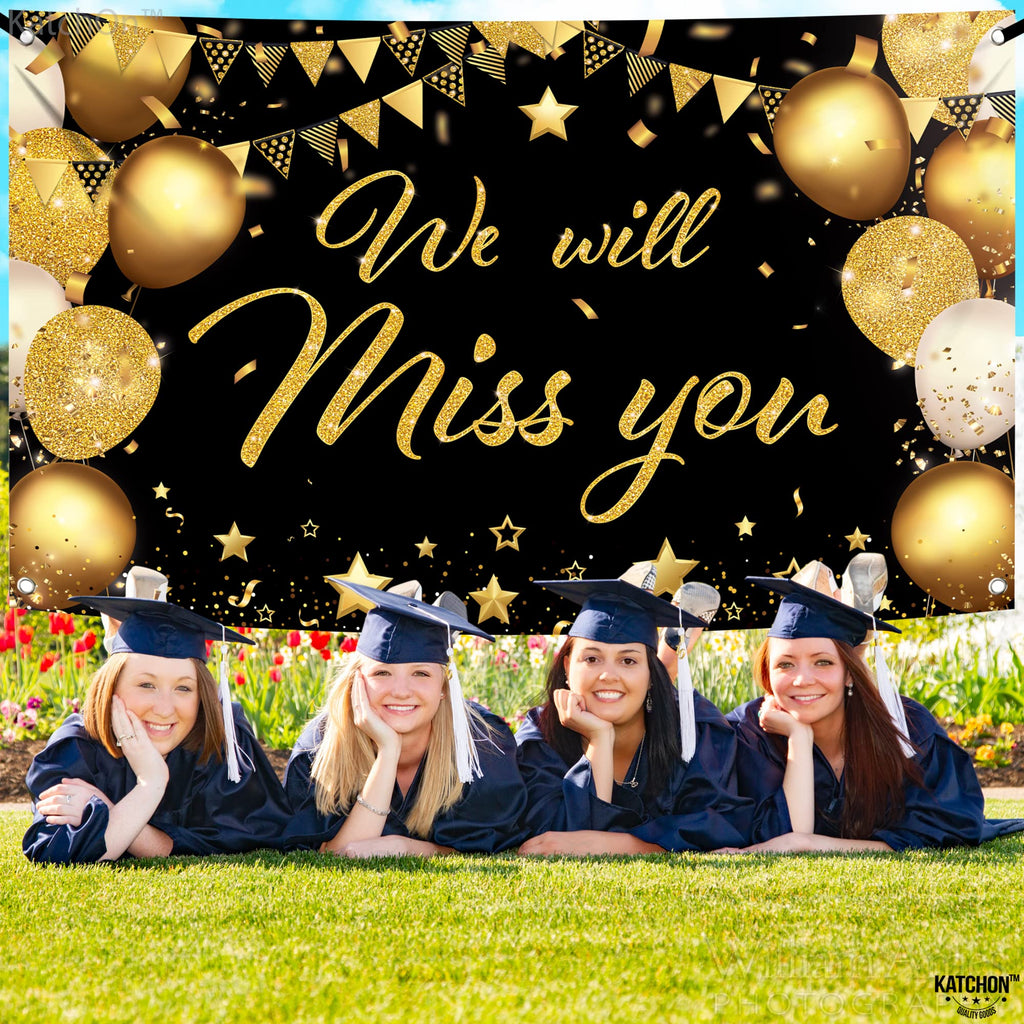KatchOn Black & Gold We Will Miss You Banner - 72x44 Inch Graduation Backdrop 2026