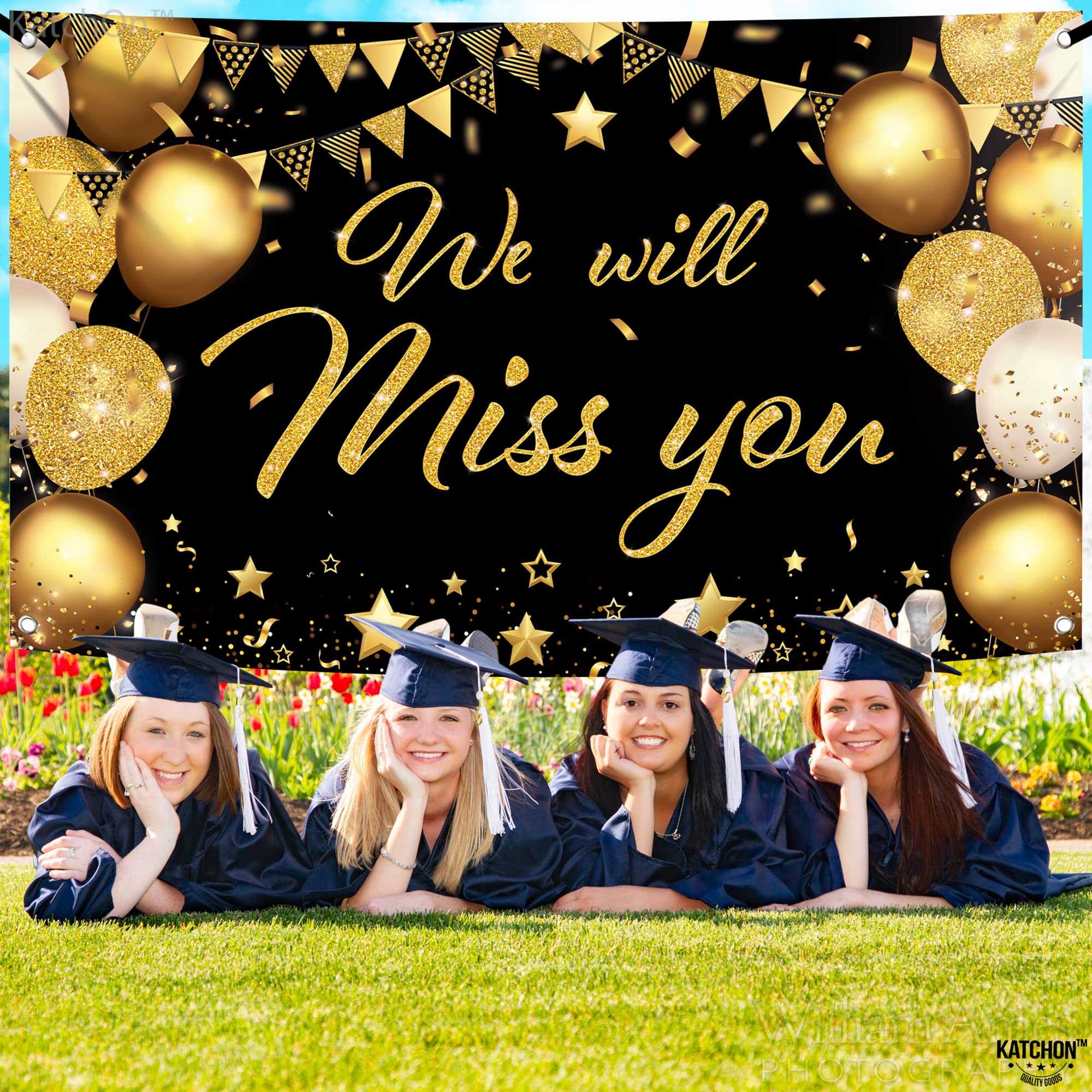 KatchOn Black & Gold We Will Miss You Banner - 72x44 Inch Graduation Backdrop 2026