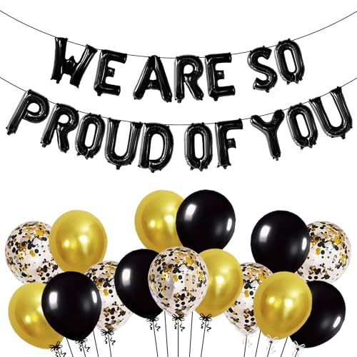KatchOn Black We Are So Proud of You Balloons - 16 Inch Foil Banner, Pack of 16 for Graduation Decorations 2026