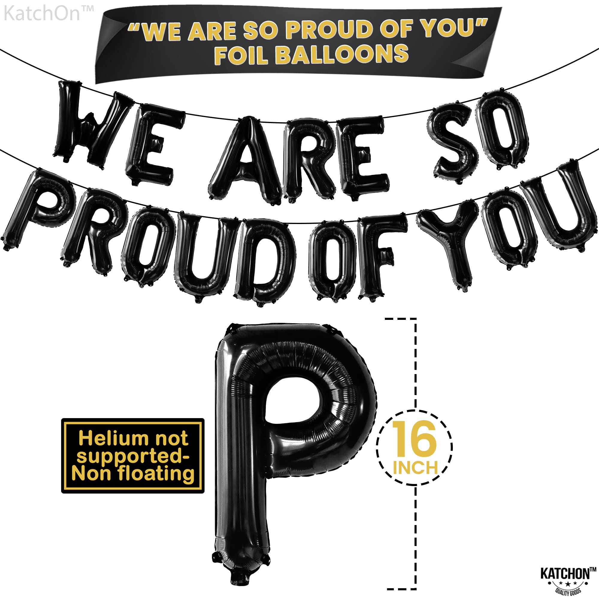 KatchOn Black We Are So Proud of You Balloons - 16 Inch Foil Banner, Pack of 16 for Graduation Decorations 2026