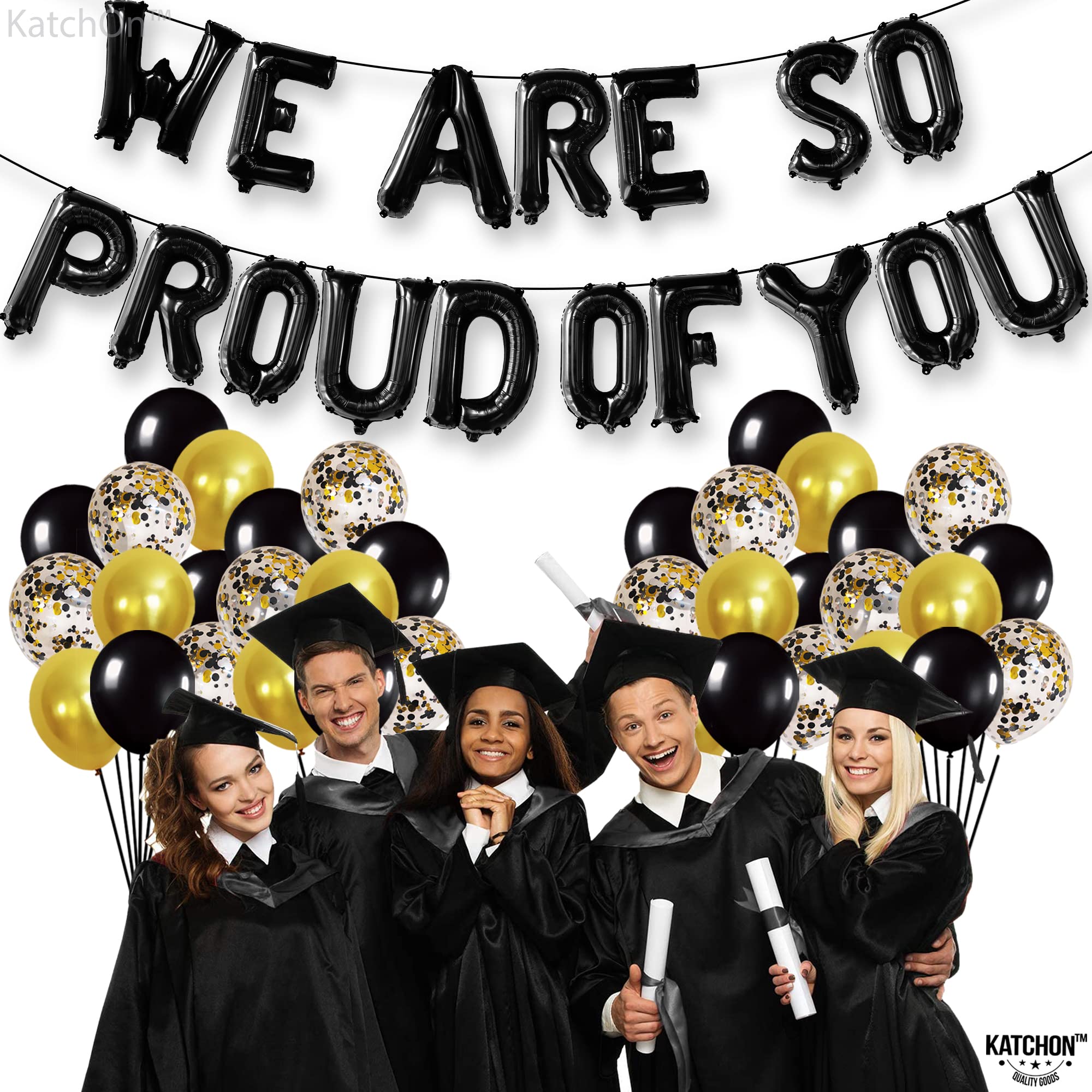 KatchOn Black We Are So Proud of You Balloons - 16 Inch Foil Banner, Pack of 16 for Graduation Decorations 2026