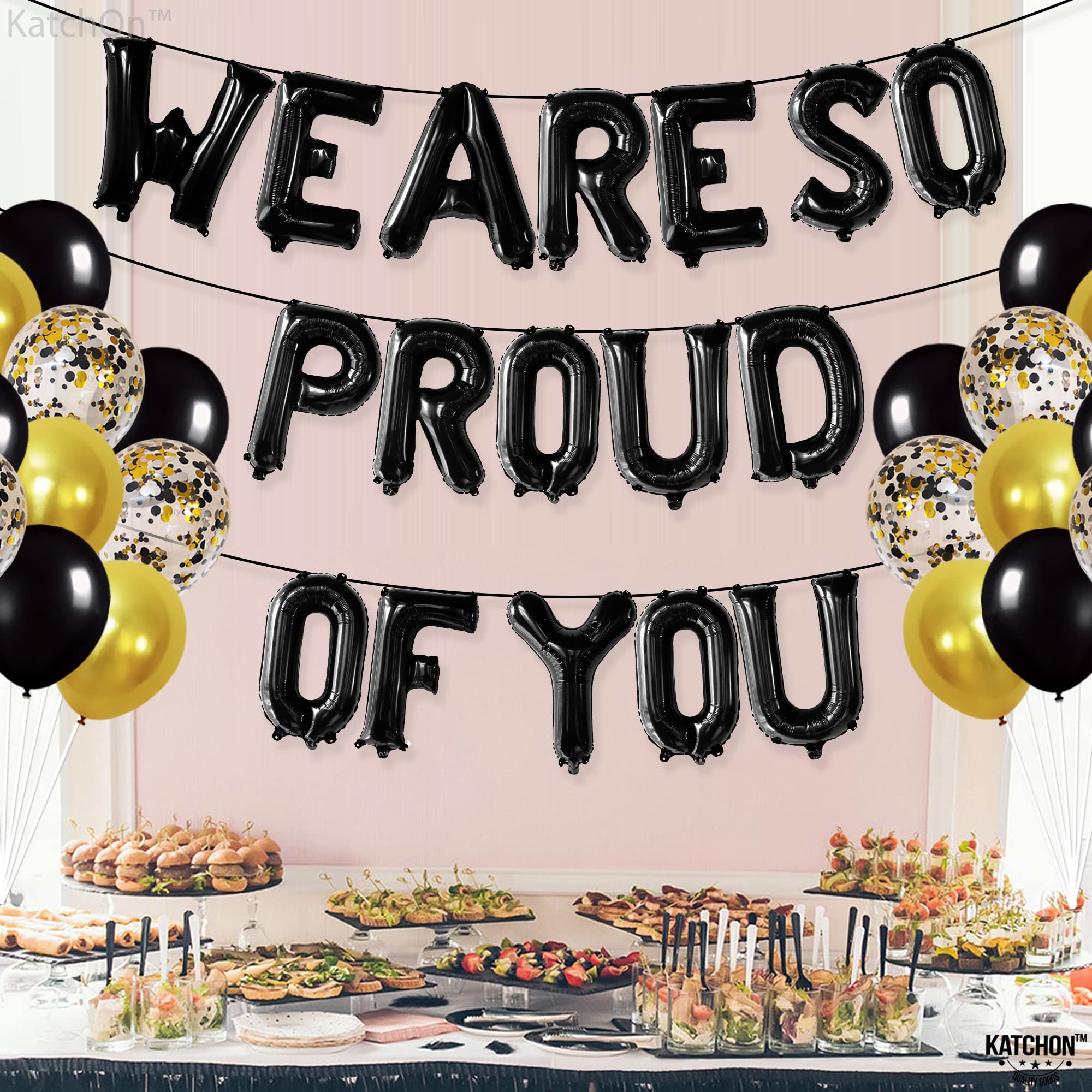 KatchOn Black We Are So Proud of You Balloons - 16 Inch Foil Banner, Pack of 16 for Graduation Decorations 2026