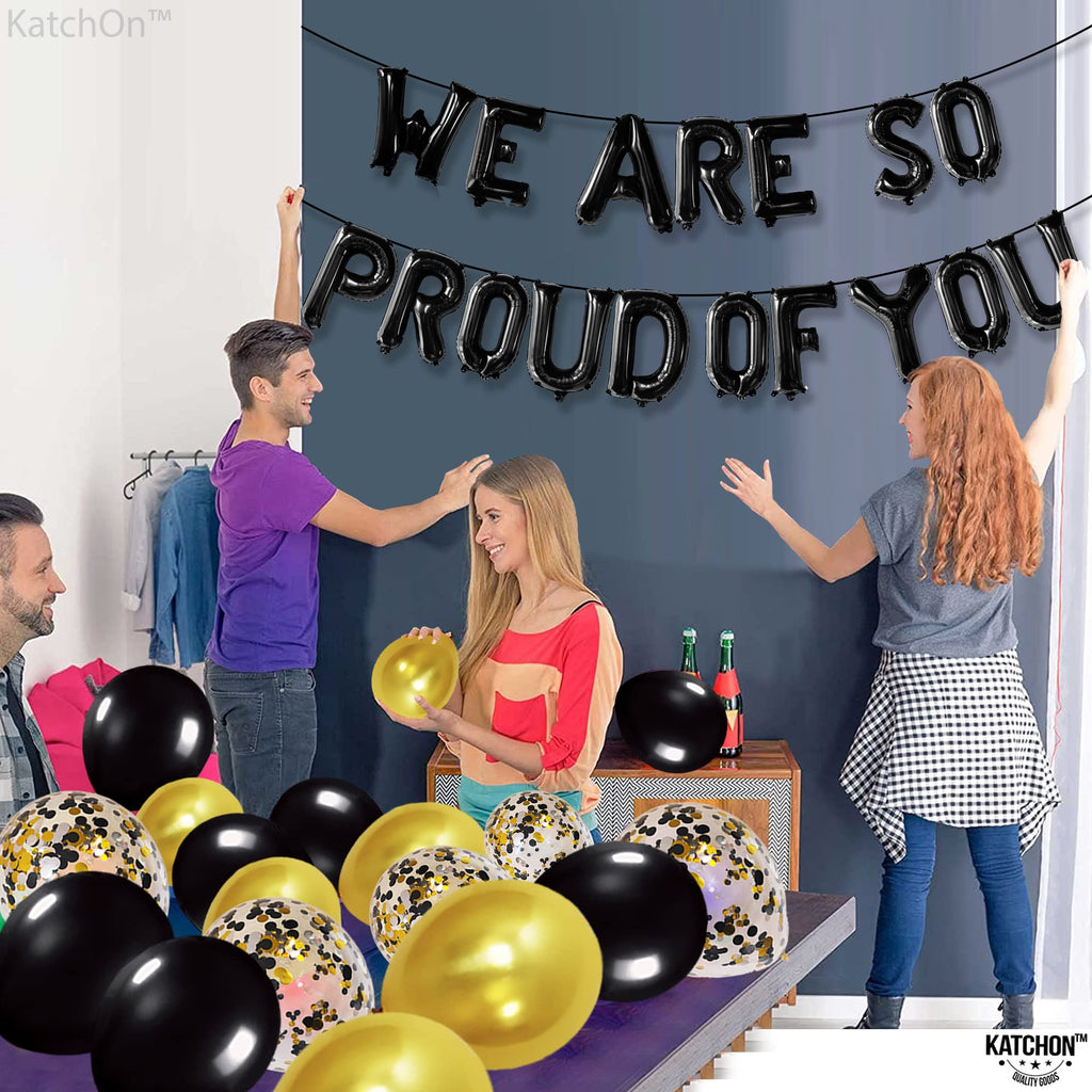 KatchOn Black We Are So Proud of You Balloons - 16 Inch Foil Banner, Pack of 16 for Graduation Decorations 2026