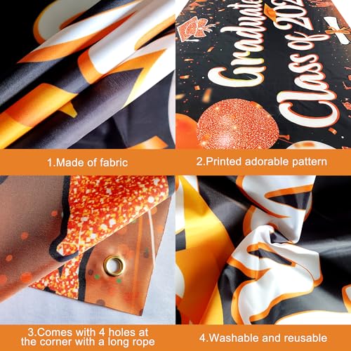 KatchOn Class of 2026 Graduation Banner - Orange & Black - 72 x 44 Inches