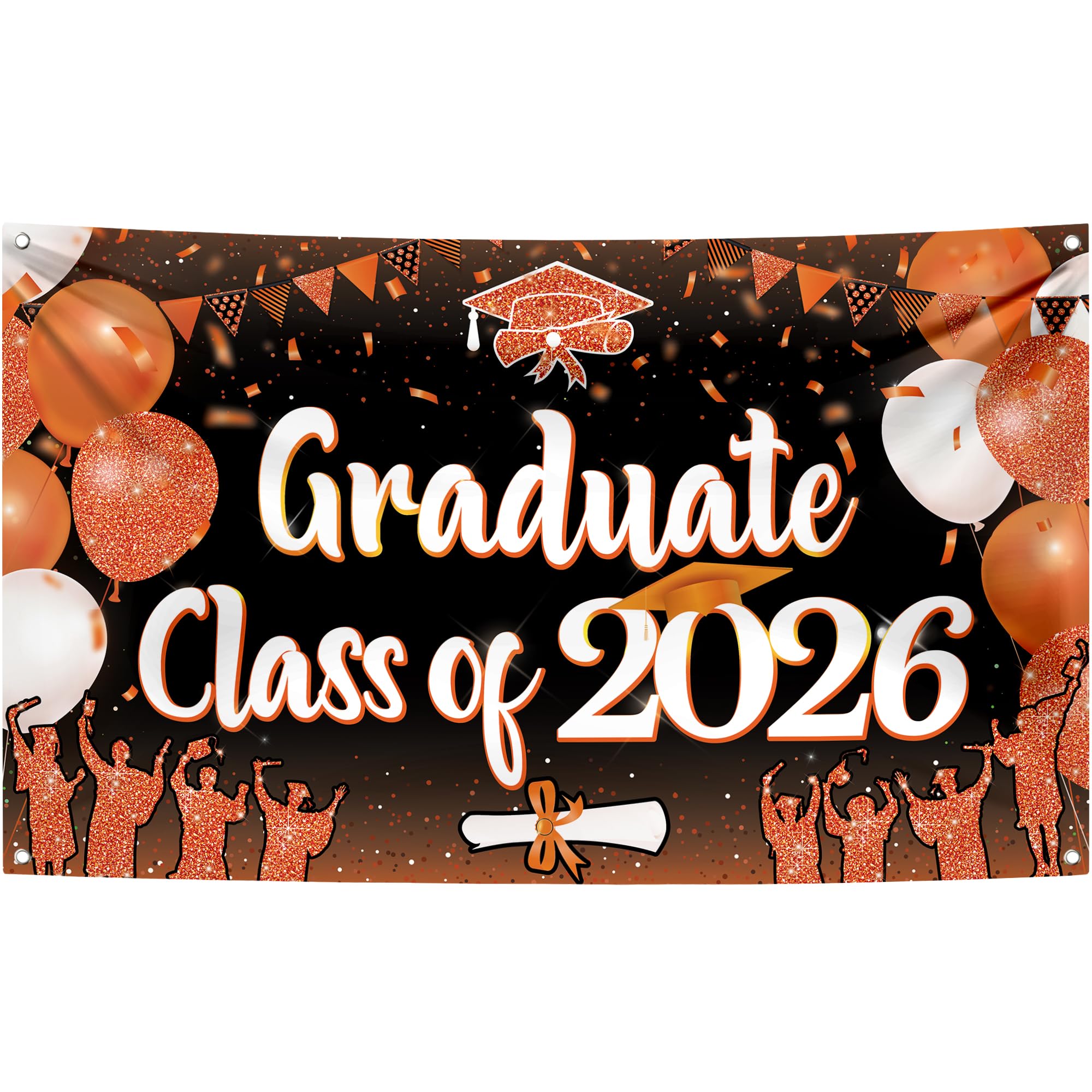 KatchOn Class of 2026 Graduation Banner - Orange & Black - 72 x 44 Inches