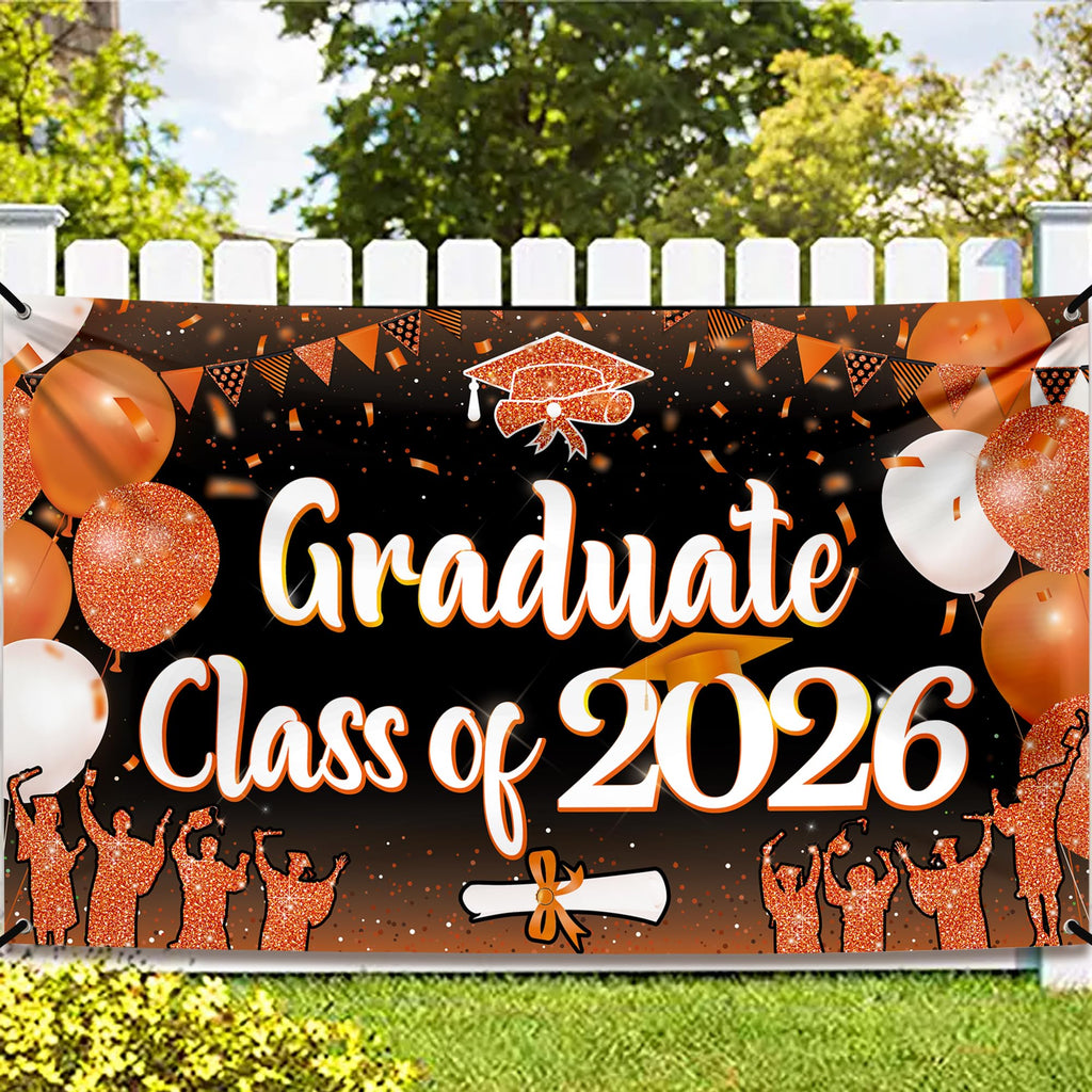KatchOn Class of 2026 Graduation Banner - Orange & Black - 72 x 44 Inches