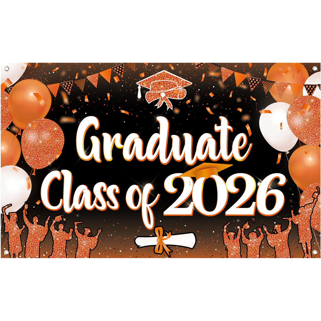 KatchOn Class of 2026 Graduation Banner - Orange & Black - 72 x 44 Inches