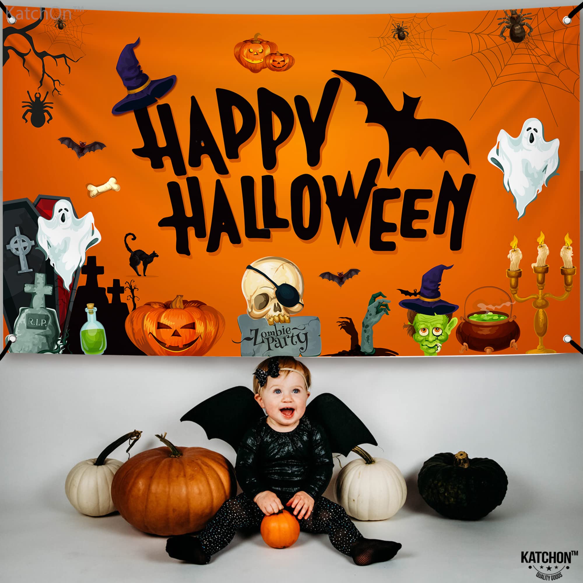 KatchOn Day of the Dead Backdrop 72x44 Inch – Mexican Halloween Banner for Dia De Los Muertos Decor