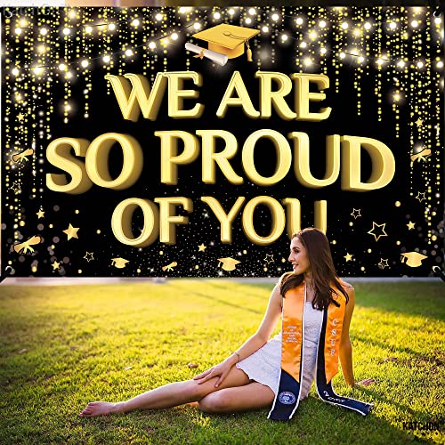 KatchOn Extra Large 72x44 Inch Black and Gold 'We Are So Proud of You' Graduation Banner 2026