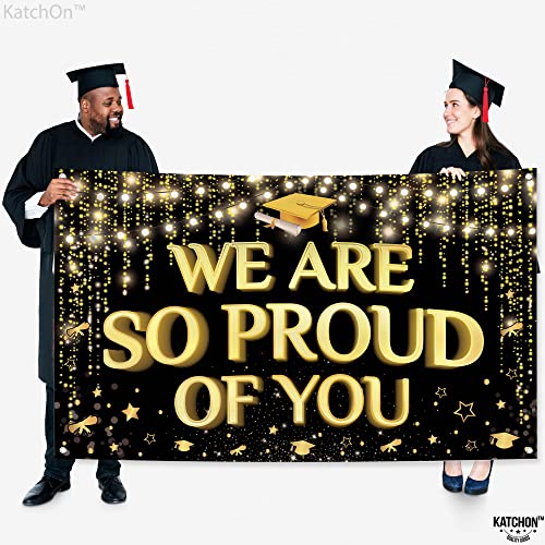 KatchOn Extra Large 72x44 Inch Black and Gold 'We Are So Proud of You' Graduation Banner 2026