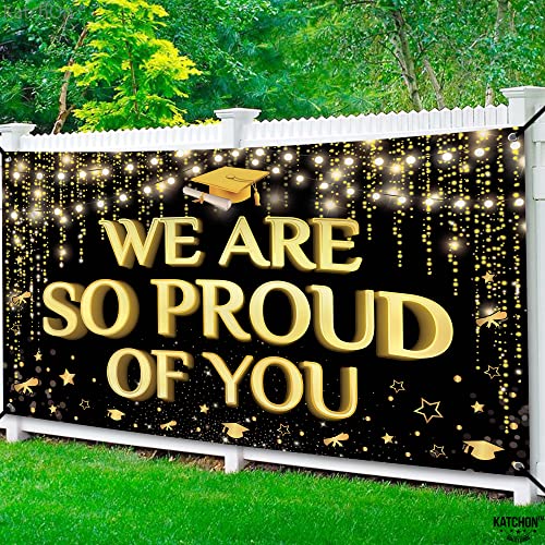 KatchOn Extra Large 72x44 Inch Black and Gold 'We Are So Proud of You' Graduation Banner 2026