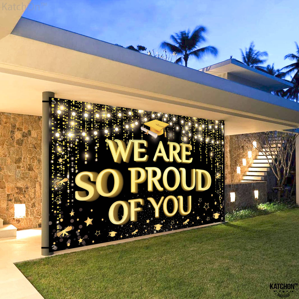 KatchOn Extra Large 72x44 Inch Black and Gold 'We Are So Proud of You' Graduation Banner 2026