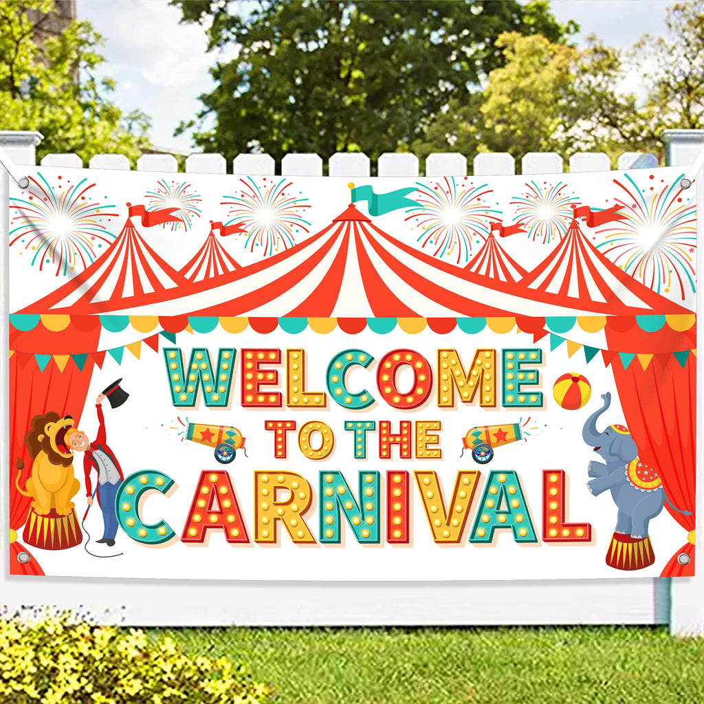 KatchOn Extra Large Carnival Welcome Banner - 72x44 Inch Cotton Backdrop for Party Decor