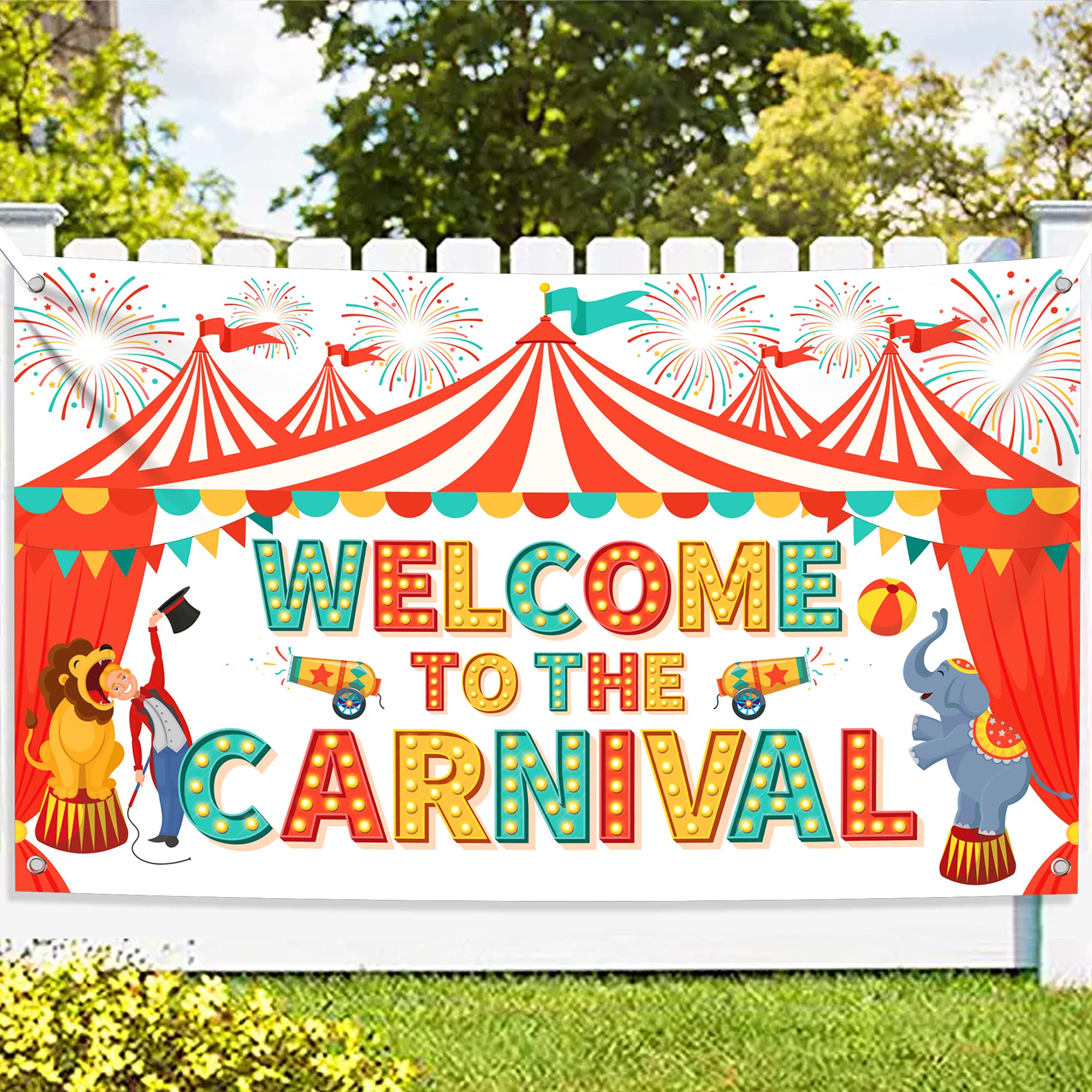 KatchOn Extra Large Carnival Welcome Banner - 72x44 Inch Cotton Backdrop for Party Decor