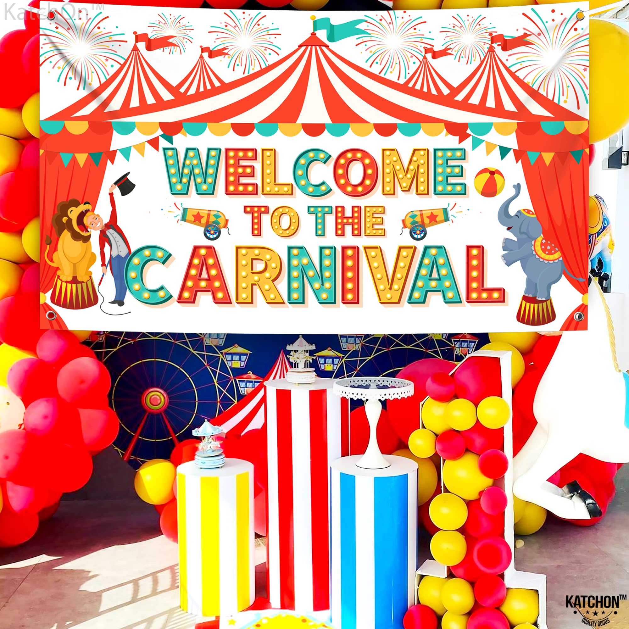 KatchOn Extra Large Carnival Welcome Banner - 72x44 Inch Cotton Backdrop for Party Decor