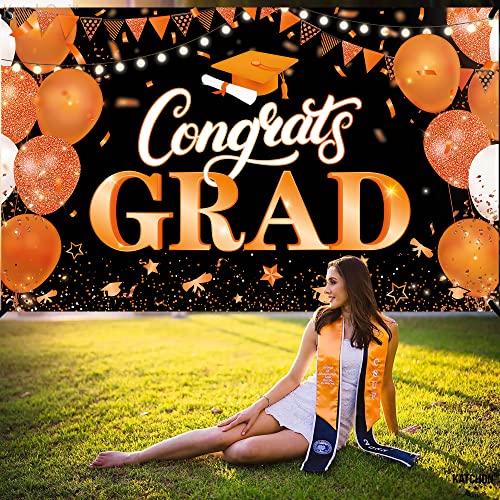 KatchOn Extra Large Congrats Grad Banner 72x44 Inch - Orange & Black Class of 2026 Graduation Decorations