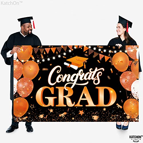 KatchOn Extra Large Congrats Grad Banner 72x44 Inch - Orange & Black Class of 2026 Graduation Decorations