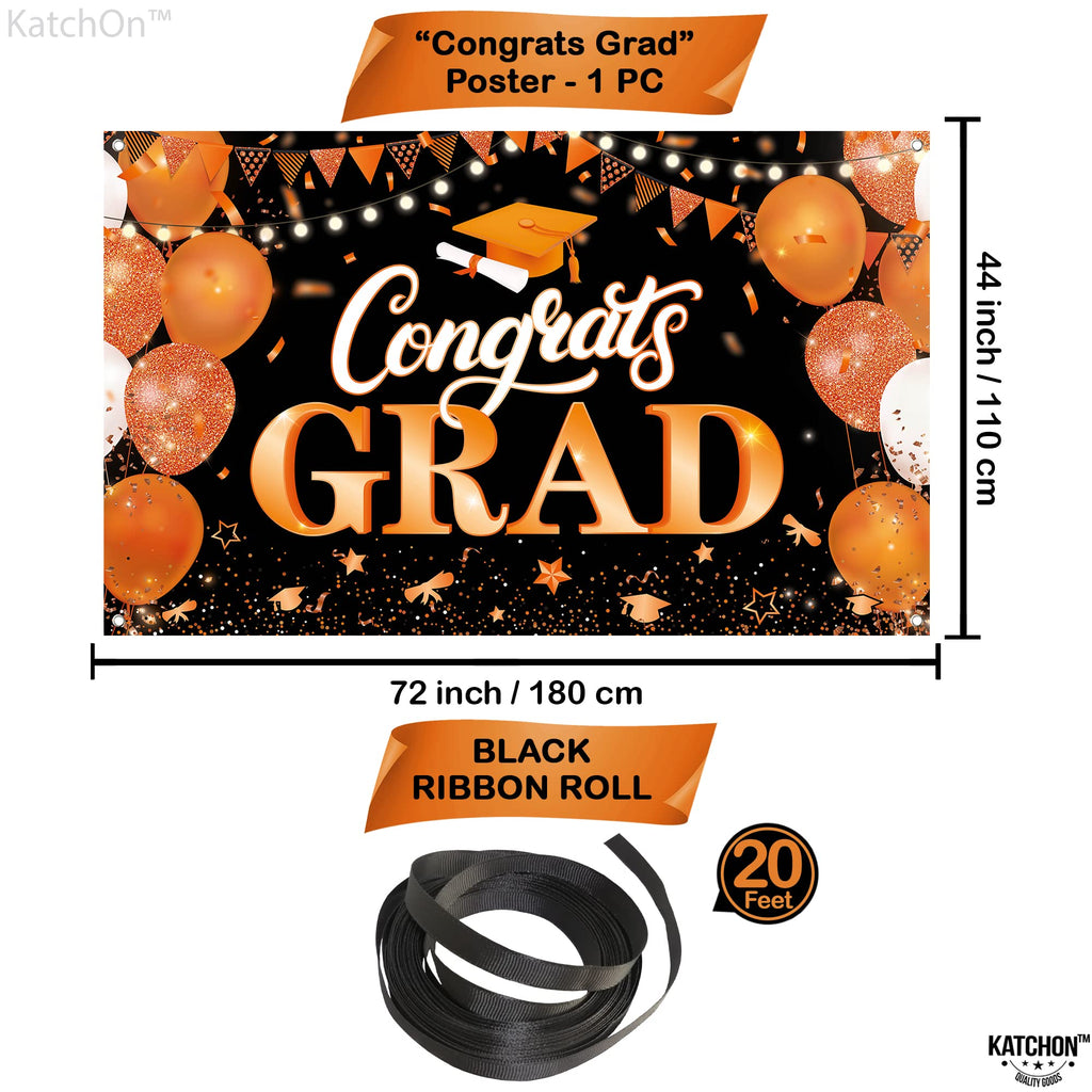 KatchOn Extra Large Congrats Grad Banner 72x44 Inch - Orange & Black Class of 2026 Graduation Decorations