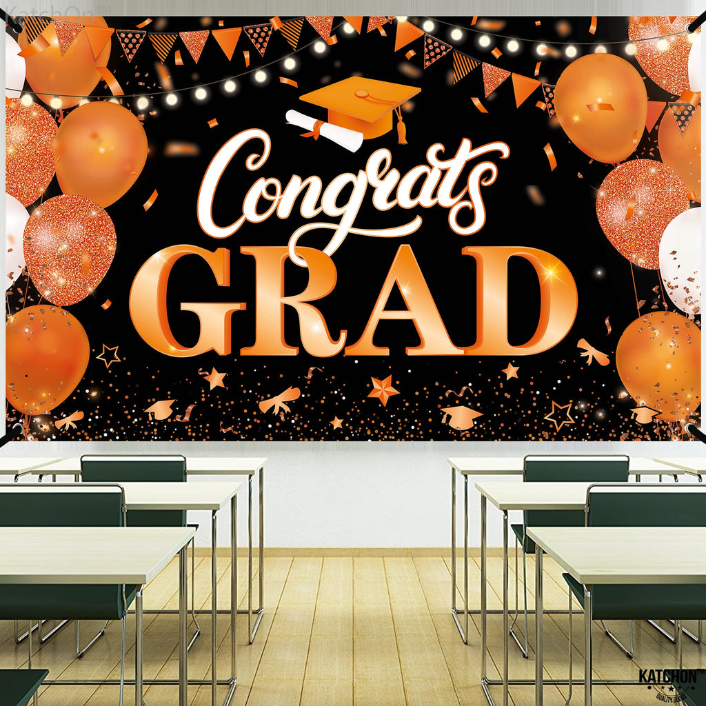 KatchOn Extra Large Congrats Grad Banner 72x44 Inch - Orange & Black Class of 2026 Graduation Decorations