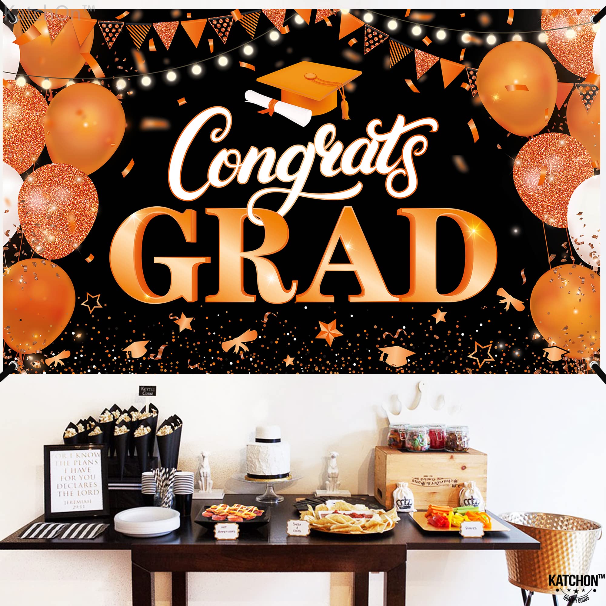 KatchOn Extra Large Congrats Grad Banner 72x44 Inch - Orange & Black Class of 2026 Graduation Decorations