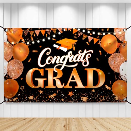 KatchOn Extra Large Congrats Grad Banner 72x44 Inch - Orange & Black Class of 2026 Graduation Decorations