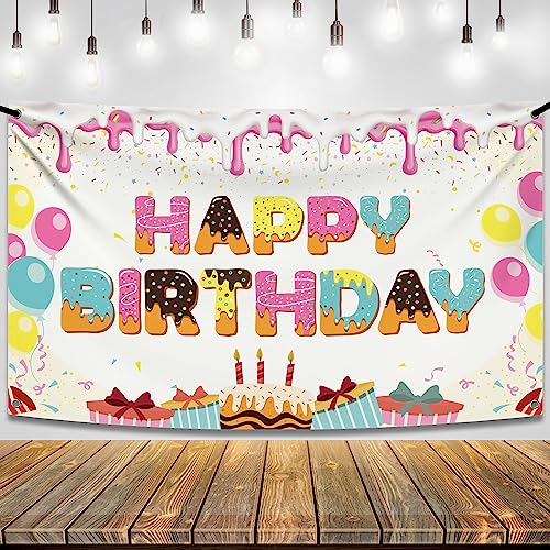 KatchOn Extra Large Donut Birthday Banner 72x44 Inch, Sprinkles Design, Reusable Cloth Backdrop