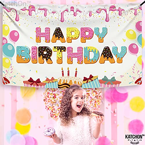 KatchOn Extra Large Donut Birthday Banner 72x44 Inch, Sprinkles Design, Reusable Cloth Backdrop