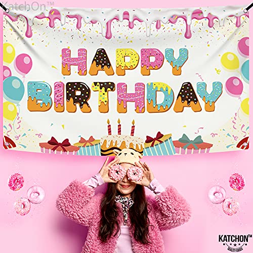 KatchOn Extra Large Donut Birthday Banner 72x44 Inch, Sprinkles Design, Reusable Cloth Backdrop