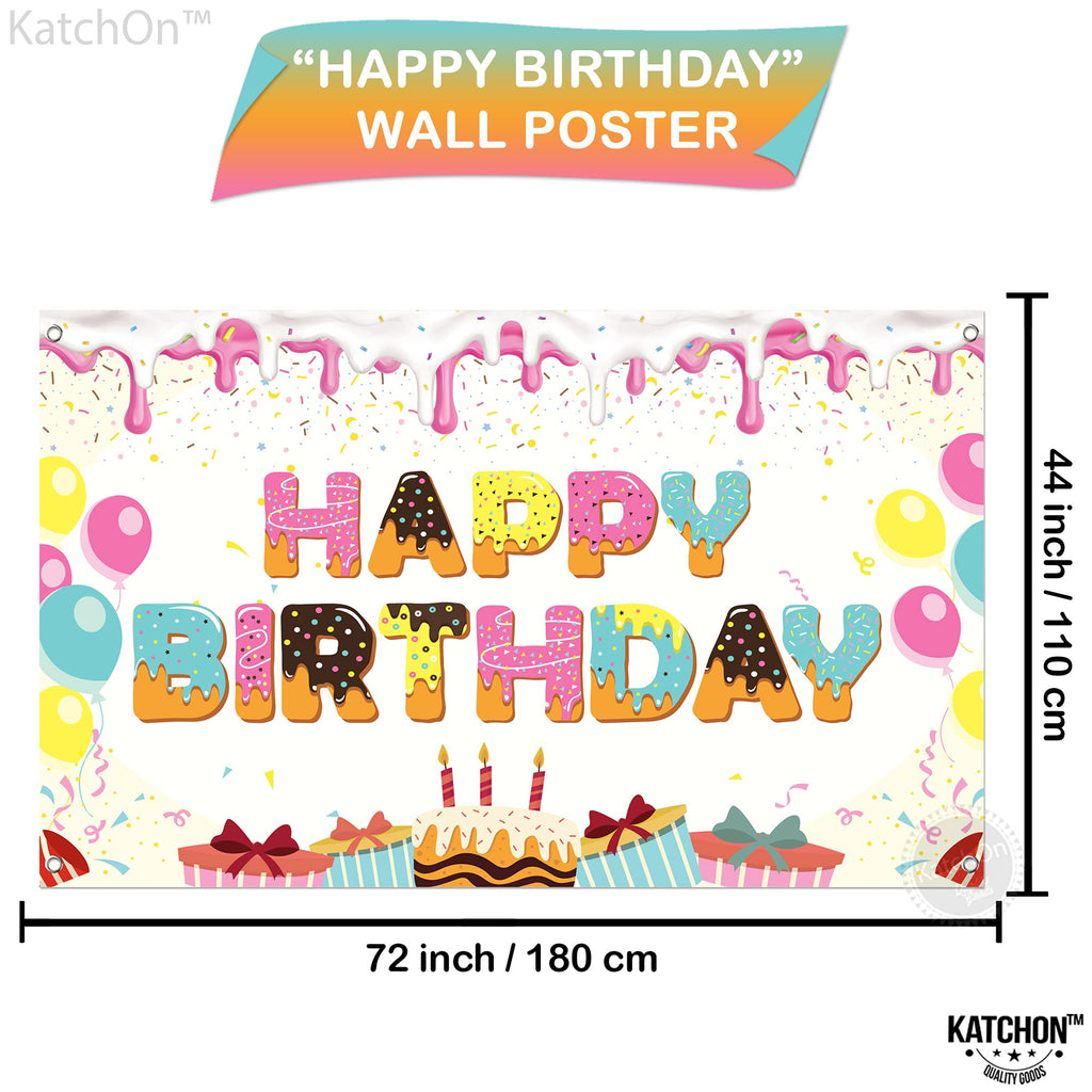KatchOn Extra Large Donut Birthday Banner 72x44 Inch, Sprinkles Design, Reusable Cloth Backdrop