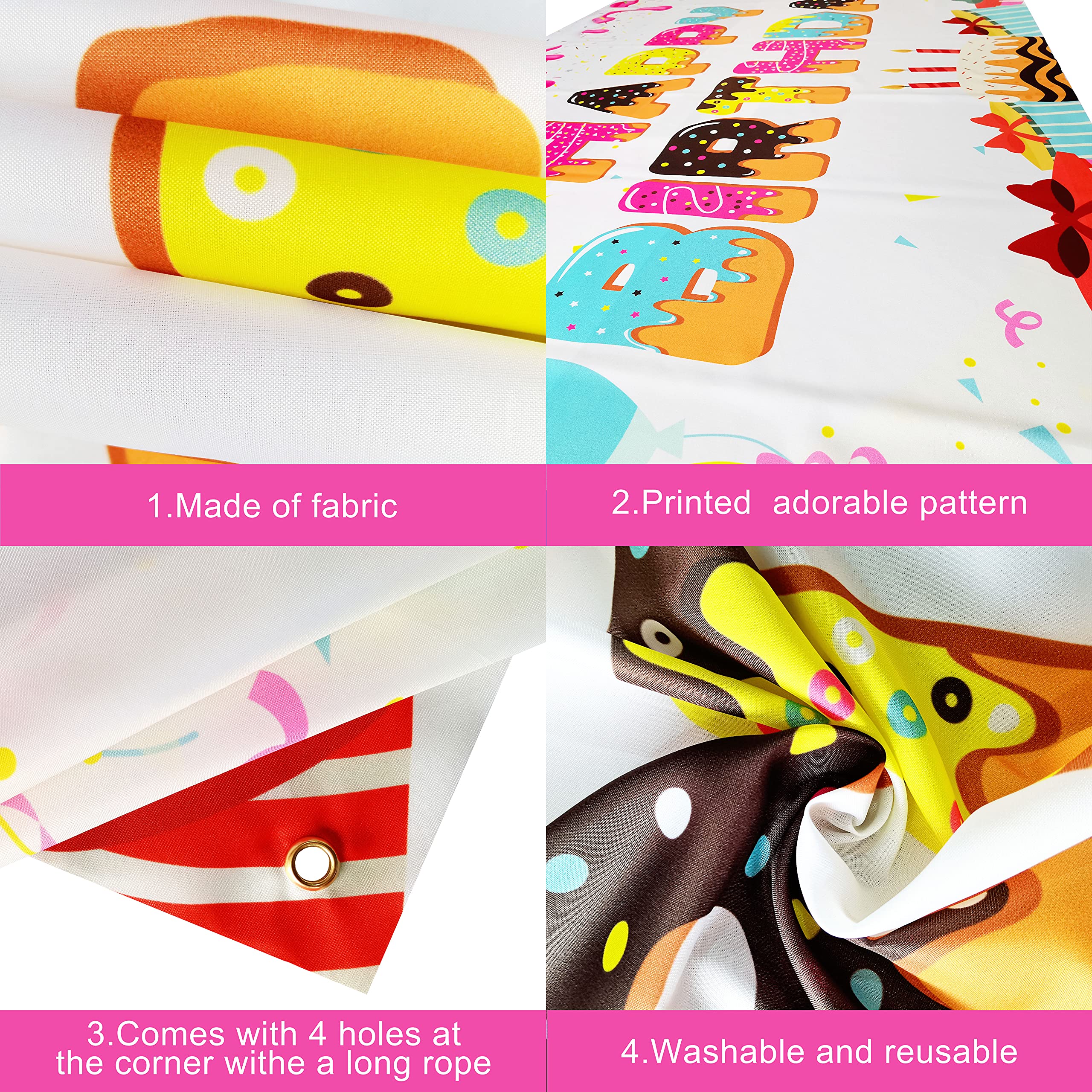 KatchOn Extra Large Donut Birthday Banner 72x44 Inch, Sprinkles Design, Reusable Cloth Backdrop