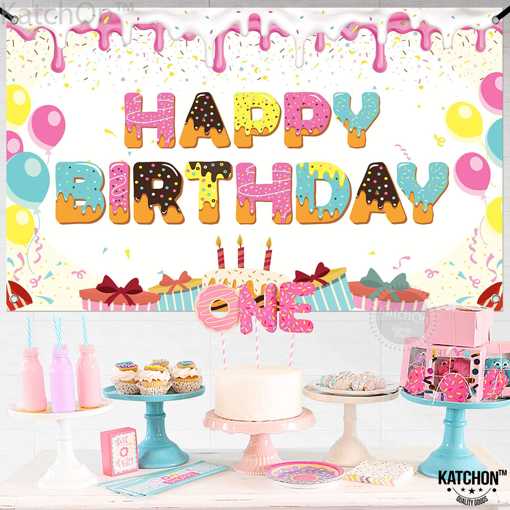 KatchOn Extra Large Donut Birthday Banner 72x44 Inch, Sprinkles Design, Reusable Cloth Backdrop