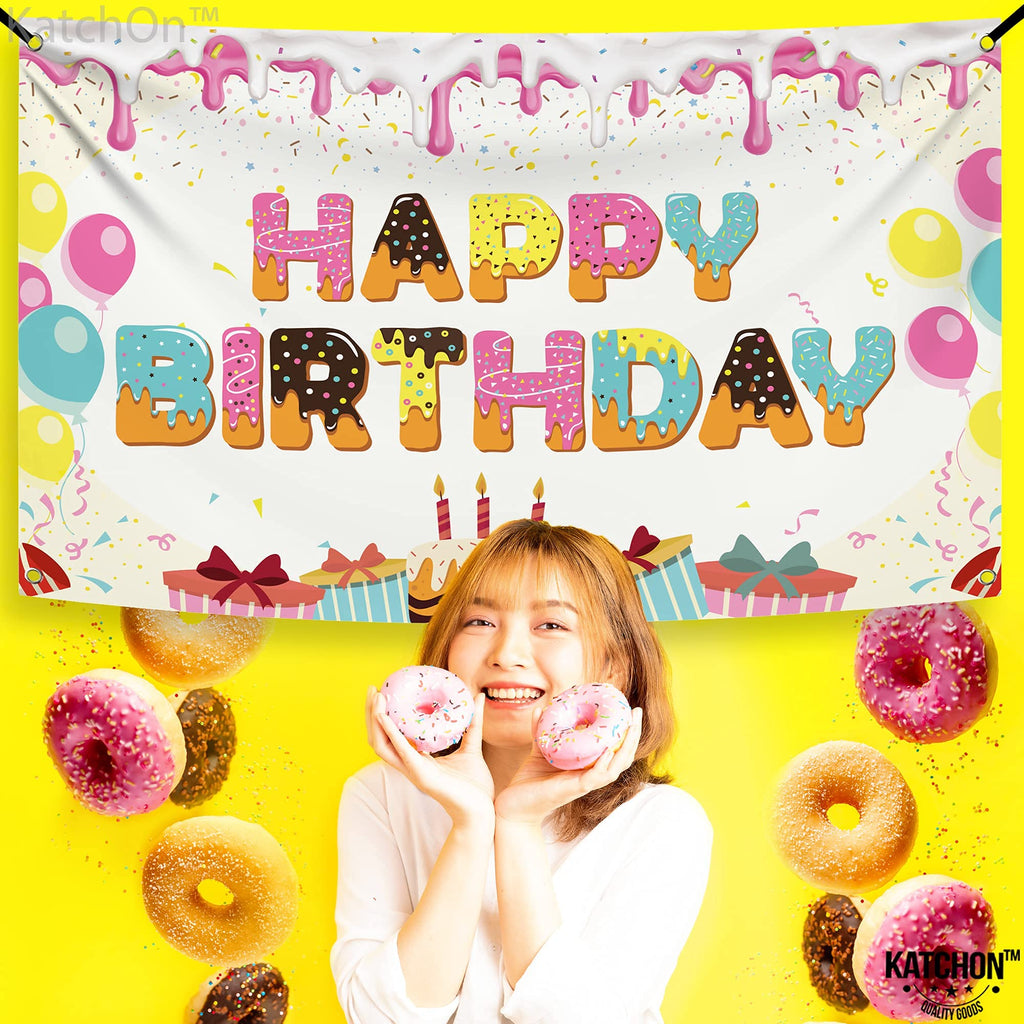 KatchOn Extra Large Donut Birthday Banner 72x44 Inch, Sprinkles Design, Reusable Cloth Backdrop