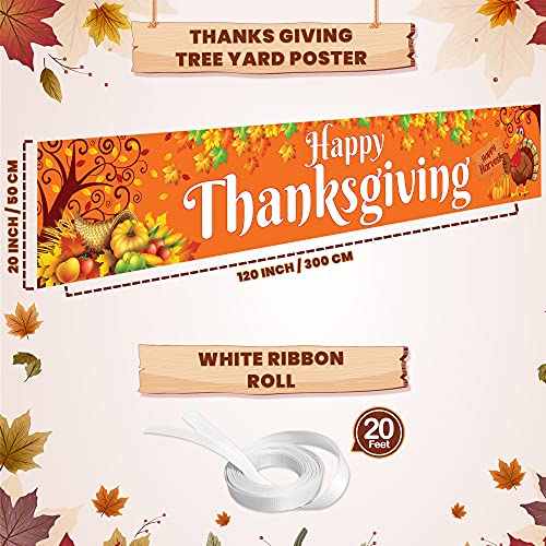 KatchOn Extra Large Thanksgiving Banner for Outdoor Yard Decor - 120x20 Inches, Orange Cloth Fabric