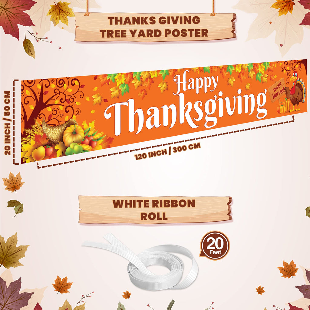 KatchOn Extra Large Thanksgiving Banner for Outdoor Yard Decor - 120x20 Inches, Orange Cloth Fabric