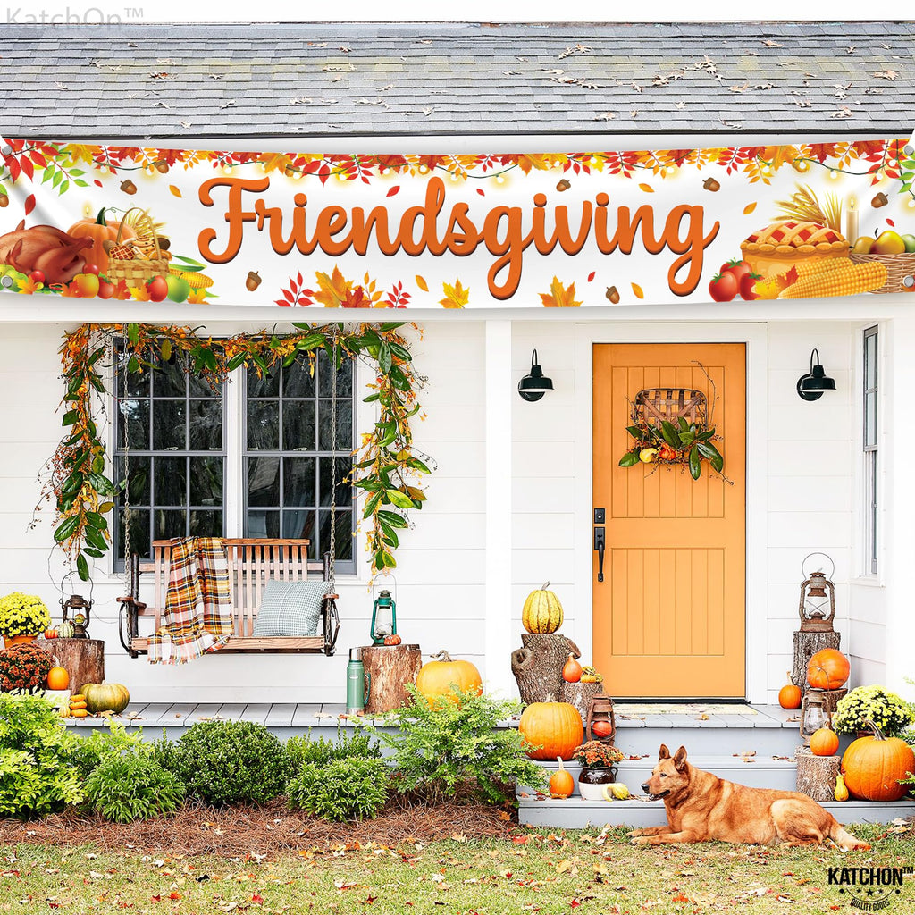 KatchOn Friendsgiving Banner 120x20 Inch - Large Outdoor Yard Sign for Friendsgiving Party Decor