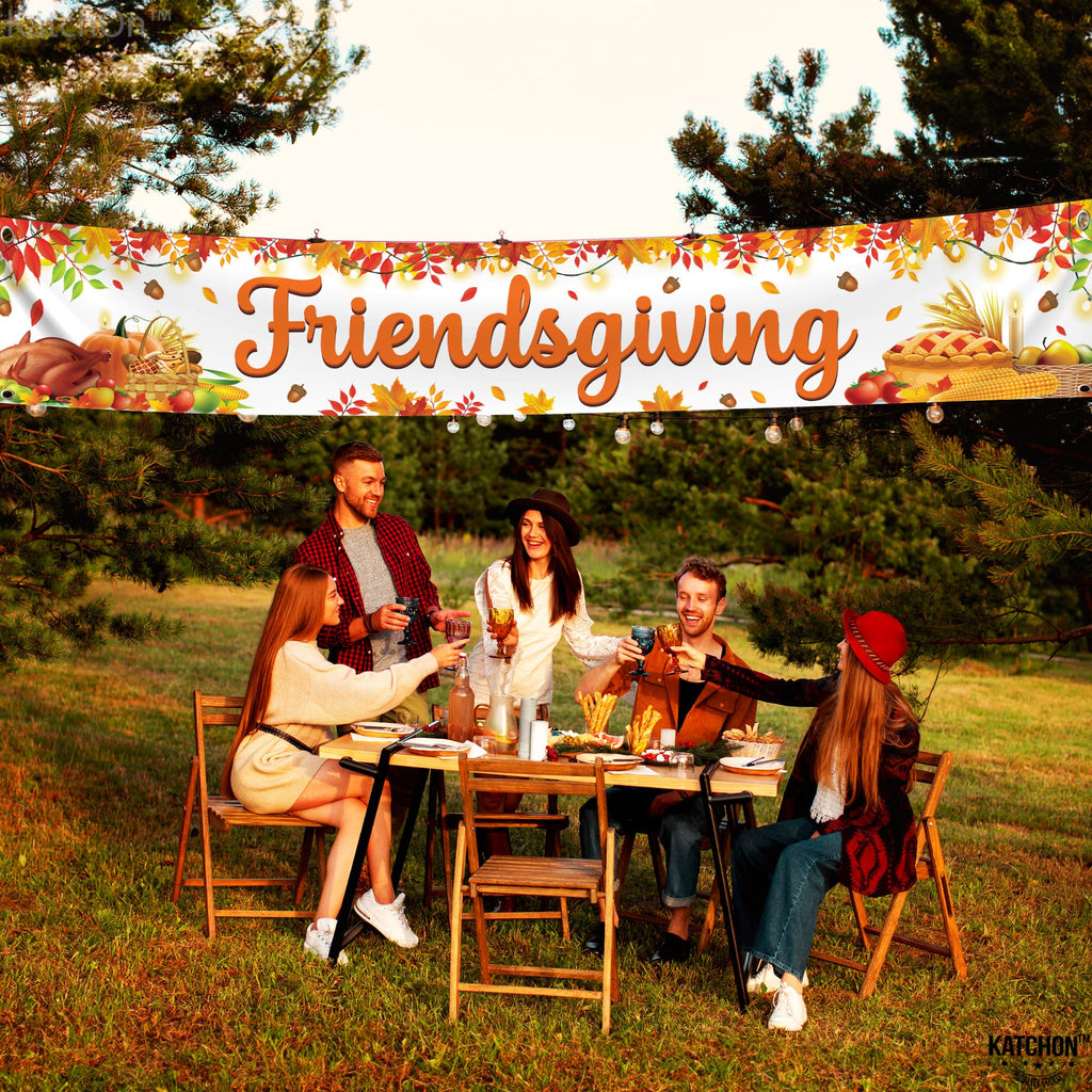 KatchOn Friendsgiving Banner 120x20 Inch - Large Outdoor Yard Sign for Friendsgiving Party Decor