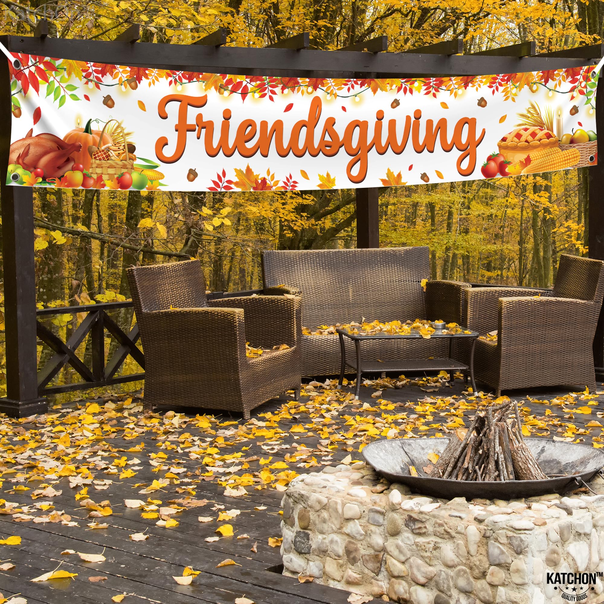 KatchOn Friendsgiving Banner 120x20 Inch - Large Outdoor Yard Sign for Friendsgiving Party Decor