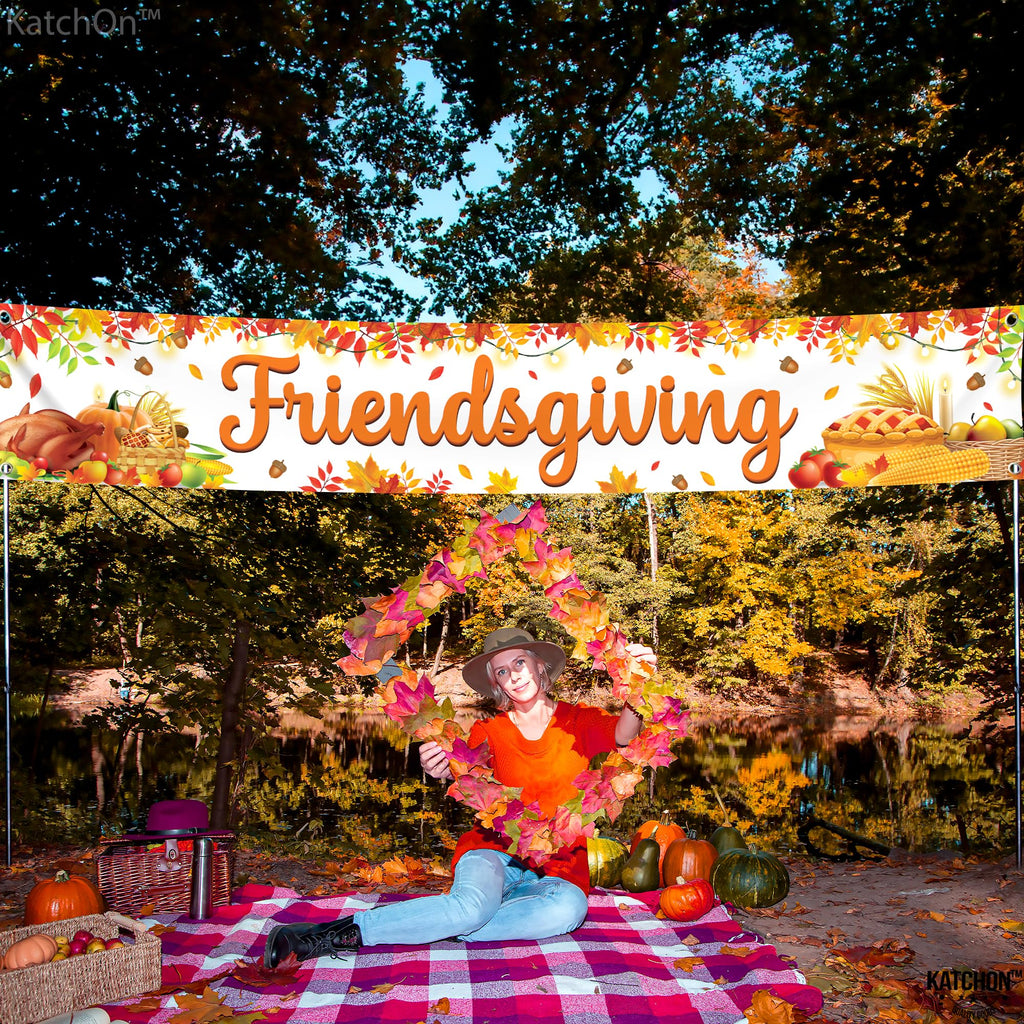 KatchOn Friendsgiving Banner 120x20 Inch - Large Outdoor Yard Sign for Friendsgiving Party Decor