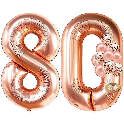 KatchOn Giant 40 Inch Rose Gold Number 80 Balloon Set for 80th Birthday or Anniversary Decorations