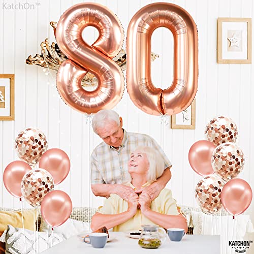KatchOn Giant 40 Inch Rose Gold Number 80 Balloon Set for 80th Birthday or Anniversary Decorations