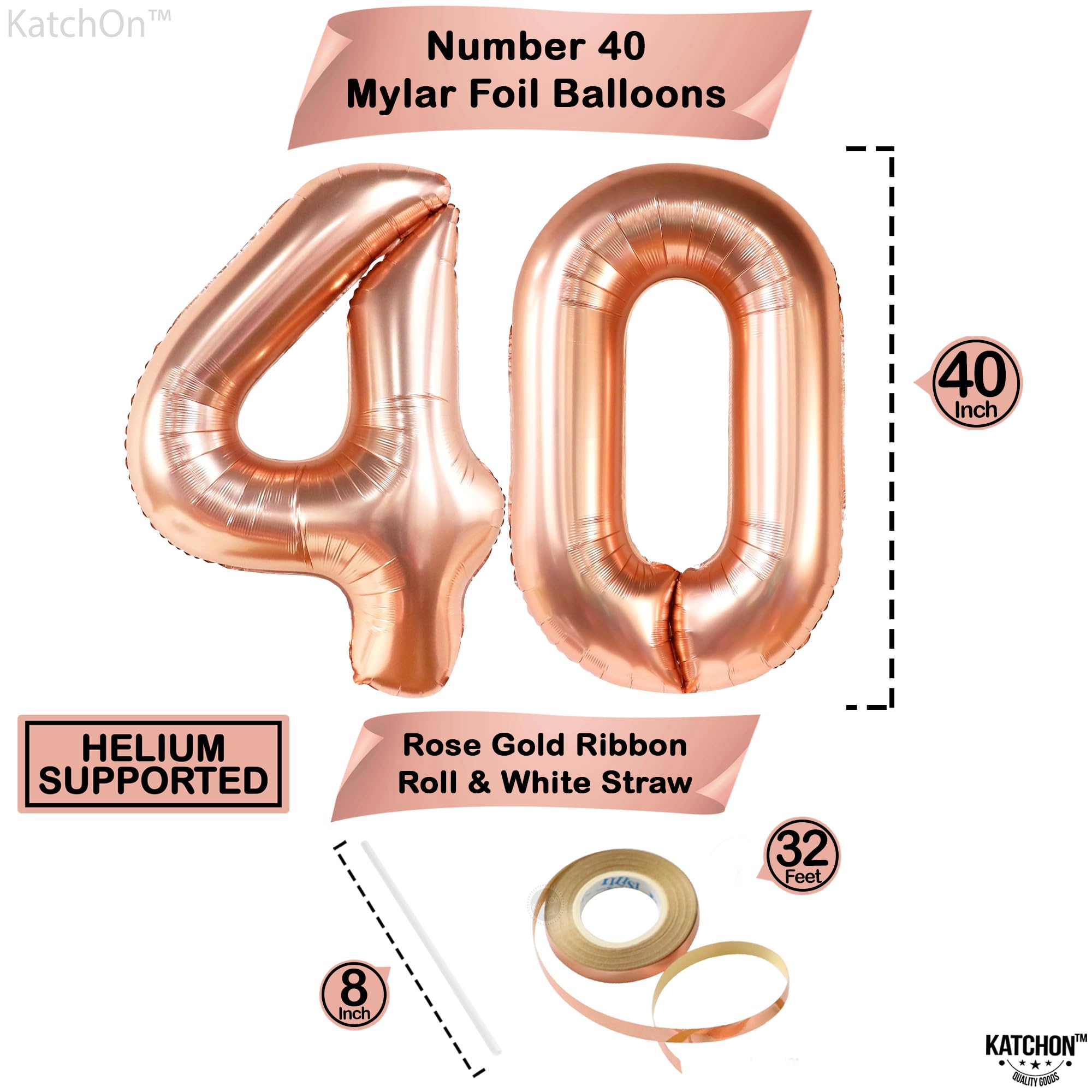 KatchOn Giant Rose Gold 40 Number Balloon Set for 40th Birthday & Anniversary Decorations