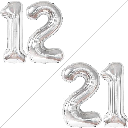 KatchOn Giant Silver Number 12 Balloon - 40 Inch Mylar Foil for Birthday or Anniversary Decorations